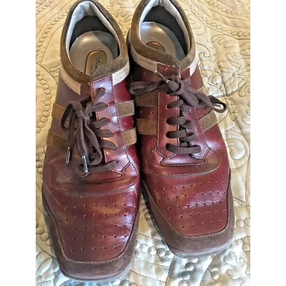 Men's Kenneth Cole Seeing Stripes Burgundy‎ Leather Fashion Sneakers Size 9 1/2M
